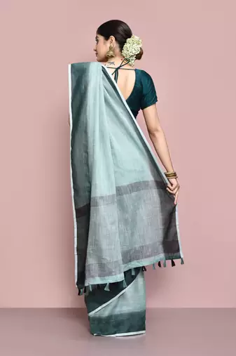 Elora cotton linen plain bollywood designer saree for women (c green)