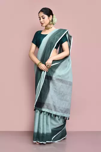 Elora cotton linen plain bollywood designer saree for women (c green)