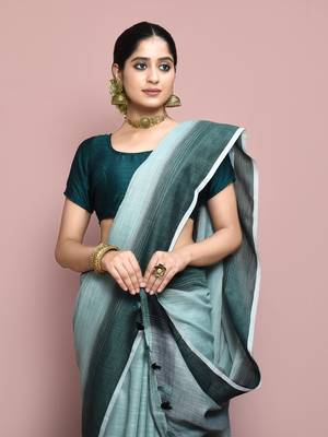 Elora cotton linen plain bollywood designer saree for women (c green) 6