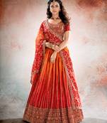 Redish Orange embroidered Semi Stitched Lehenga and Unstitched Blouse with Dupatta