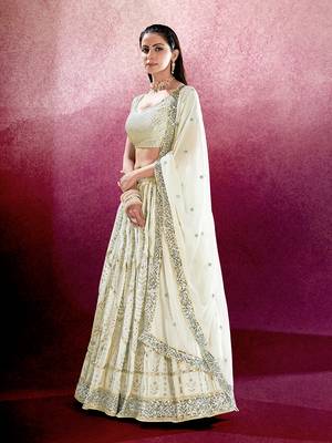 White Embroidered Semi Stitched Lehenga and Unstitched Blouse with Dupatta(Set of 3) 3