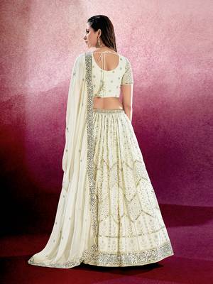 White Embroidered Semi Stitched Lehenga and Unstitched Blouse with Dupatta(Set of 3) 6