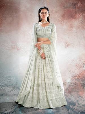 Ivory White Embroidered Semi Stitched Lehenga and Unstitched Blouse with Dupatta 1