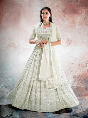 Ivory White Embroidered Semi Stitched Lehenga and Unstitched Blouse with Dupatta 2
