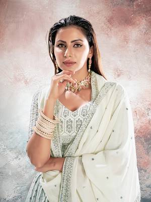 Ivory White Embroidered Semi Stitched Lehenga and Unstitched Blouse with Dupatta 5