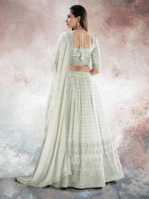 Ivory White Embroidered Semi Stitched Lehenga and Unstitched Blouse with Dupatta 6
