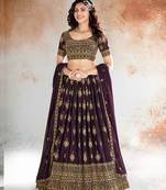 Wine Purple Embroidered Semi Stitched Lehenga and Unstitched Blouse with Dupatta