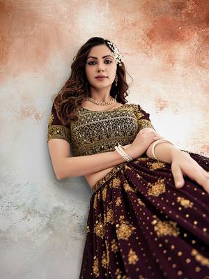 Wine Purple Embroidered Semi Stitched Lehenga and Unstitched Blouse with Dupatta 5