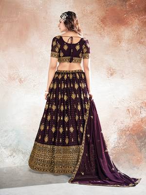 Wine Purple Embroidered Semi Stitched Lehenga and Unstitched Blouse with Dupatta 6