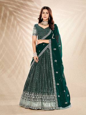 Pine Green Embroidered Semi Stitched Lehenga and Unstitched Blouse with Dupatta 1