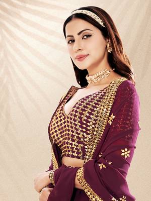 Wine Purple Embroidered Semi Stitched Lehenga and Unstitched Blouse with Dupatta 5