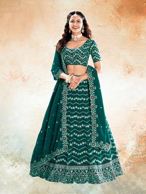 Emerald Green Embroidered Semi Stitched Lehenga and Unstitched Blouse with Dupatta 2
