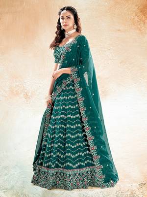 Emerald Green Embroidered Semi Stitched Lehenga and Unstitched Blouse with Dupatta 3