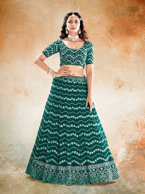 Emerald Green Embroidered Semi Stitched Lehenga and Unstitched Blouse with Dupatta 4