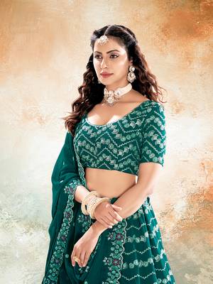 Emerald Green Embroidered Semi Stitched Lehenga and Unstitched Blouse with Dupatta 5