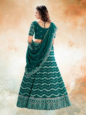 Emerald Green Embroidered Semi Stitched Lehenga and Unstitched Blouse with Dupatta 6