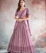 Onion Pink Embroidered Semi Stitched Lehenga and Unstitched Blouse With Dupatta