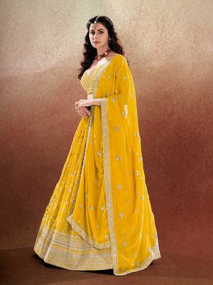 Yellow Embroidered Semi Stitched Lehenga and Unstitched Blouse With Dupatta 3