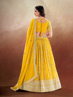 Yellow Embroidered Semi Stitched Lehenga and Unstitched Blouse With Dupatta 5