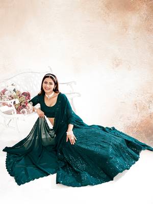 Dark Teal Embroidered Semi Stitched Lehenga and Unstitched Blouse With Dupatta 4