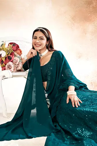 Dark Teal Embroidered Semi Stitched Lehenga and Unstitched Blouse With Dupatta