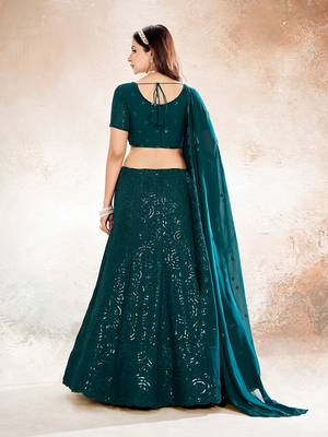 Dark Teal Embroidered Semi Stitched Lehenga and Unstitched Blouse With Dupatta 6