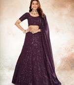 Wine Purple Embroidered Semi Stitched Lehenga and Unstitched Blouse With Dupatta