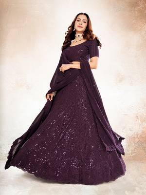 Wine Purple Embroidered Semi Stitched Lehenga and Unstitched Blouse With Dupatta 2