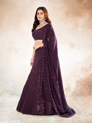 Wine Purple Embroidered Semi Stitched Lehenga and Unstitched Blouse With Dupatta 3