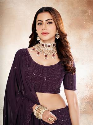 Wine Purple Embroidered Semi Stitched Lehenga and Unstitched Blouse With Dupatta 5