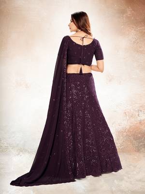 Wine Purple Embroidered Semi Stitched Lehenga and Unstitched Blouse With Dupatta 6