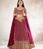 Rasberry Red  Embroidered Semi Stitched Lehenga and Unstitched Blouse With Dupatta
