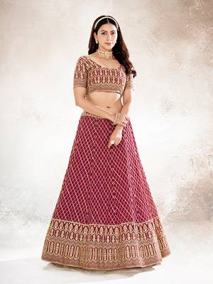 Rasberry Red  Embroidered Semi Stitched Lehenga and Unstitched Blouse With Dupatta 4