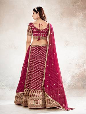 Rasberry Red  Embroidered Semi Stitched Lehenga and Unstitched Blouse With Dupatta 6
