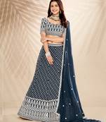 Jade Blue  Embroidered Semi Stitched Lehenga and Unstitched Blouse With Dupatta