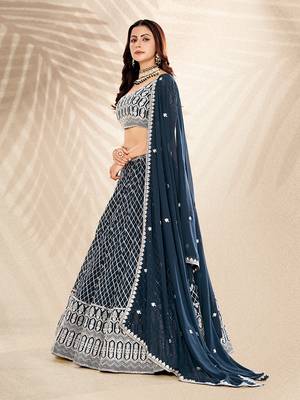 Jade Blue  Embroidered Semi Stitched Lehenga and Unstitched Blouse With Dupatta 2