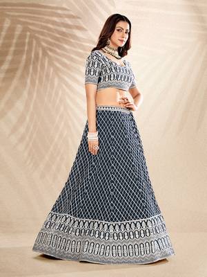 Jade Blue  Embroidered Semi Stitched Lehenga and Unstitched Blouse With Dupatta 3