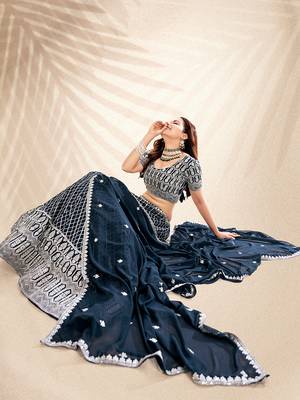 Jade Blue  Embroidered Semi Stitched Lehenga and Unstitched Blouse With Dupatta 4