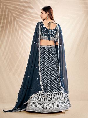 Jade Blue  Embroidered Semi Stitched Lehenga and Unstitched Blouse With Dupatta 6