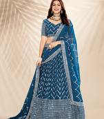 Airforce Blue  Embroidered Semi Stitched Lehenga and Unstitched Blouse With Dupatta
