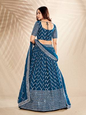 Airforce Blue  Embroidered Semi Stitched Lehenga and Unstitched Blouse With Dupatta 6