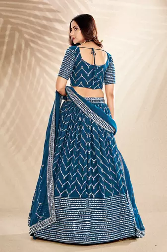 Airforce Blue  Embroidered Semi Stitched Lehenga and Unstitched Blouse With Dupatta