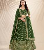Basil Green Embroidered Semi Stitched Lehenga and Unstitched Blouse With Dupatta