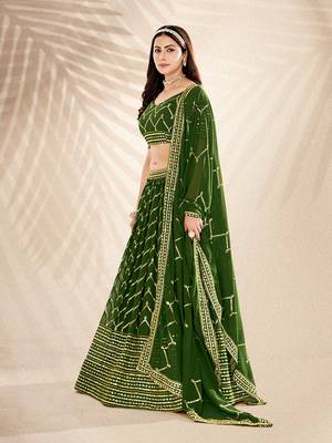 Basil Green Embroidered Semi Stitched Lehenga and Unstitched Blouse With Dupatta 2