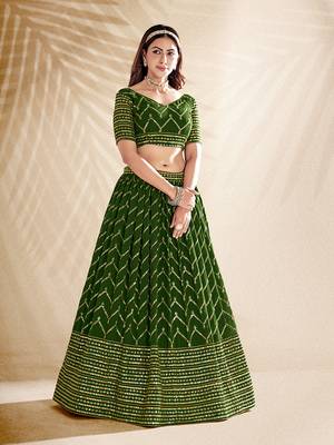 Basil Green Embroidered Semi Stitched Lehenga and Unstitched Blouse With Dupatta 3
