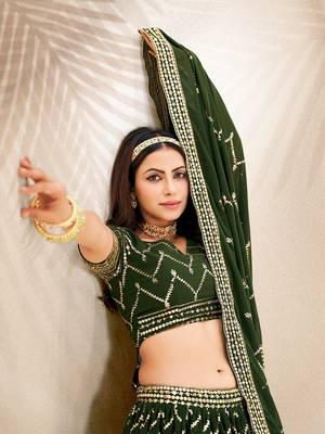 Basil Green Embroidered Semi Stitched Lehenga and Unstitched Blouse With Dupatta 5