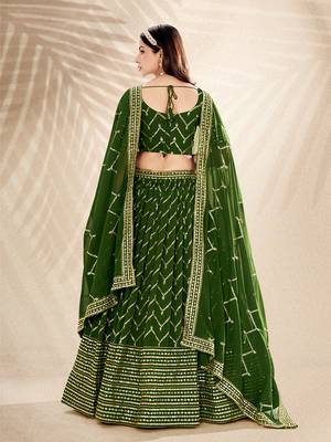 Basil Green Embroidered Semi Stitched Lehenga and Unstitched Blouse With Dupatta 6