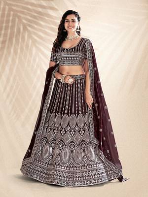 Wine Purple Embroidered Semi Stitched Lehenga and Unstitched Blouse With Dupatta 1