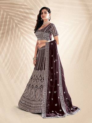 Wine Purple Embroidered Semi Stitched Lehenga and Unstitched Blouse With Dupatta 2