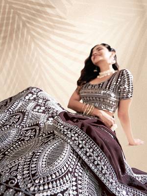 Wine Purple Embroidered Semi Stitched Lehenga and Unstitched Blouse With Dupatta 5